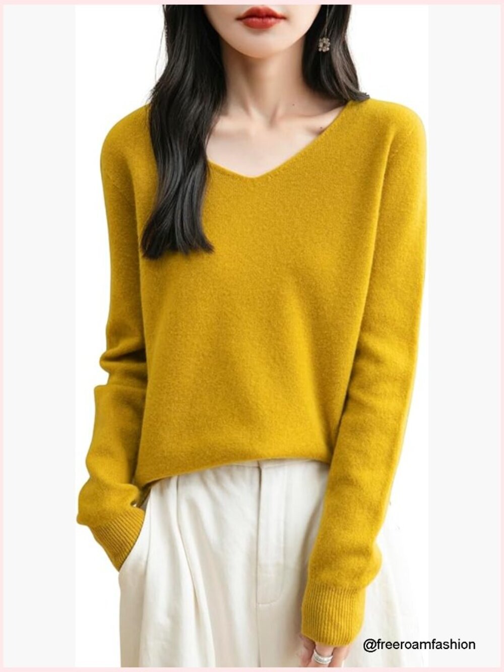 100% Merino Wool V-Neck Sweater Seamless Knit Pullover Long Sleeve Lightweight